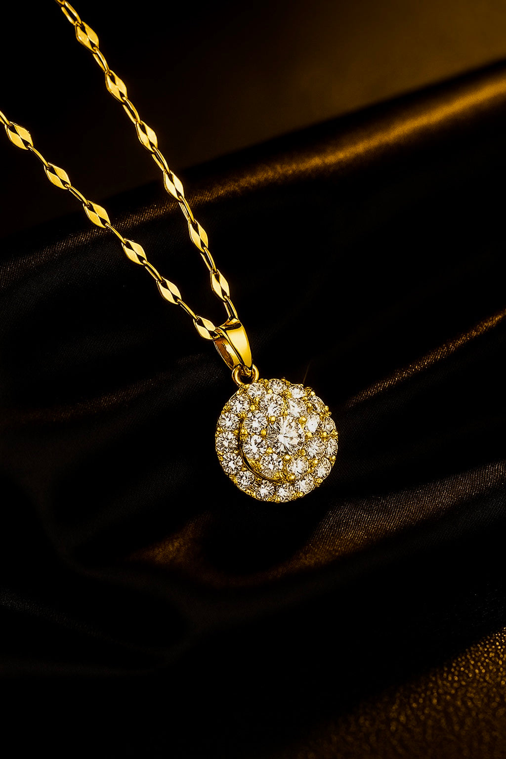Golden Radiance Round Pendant Necklace