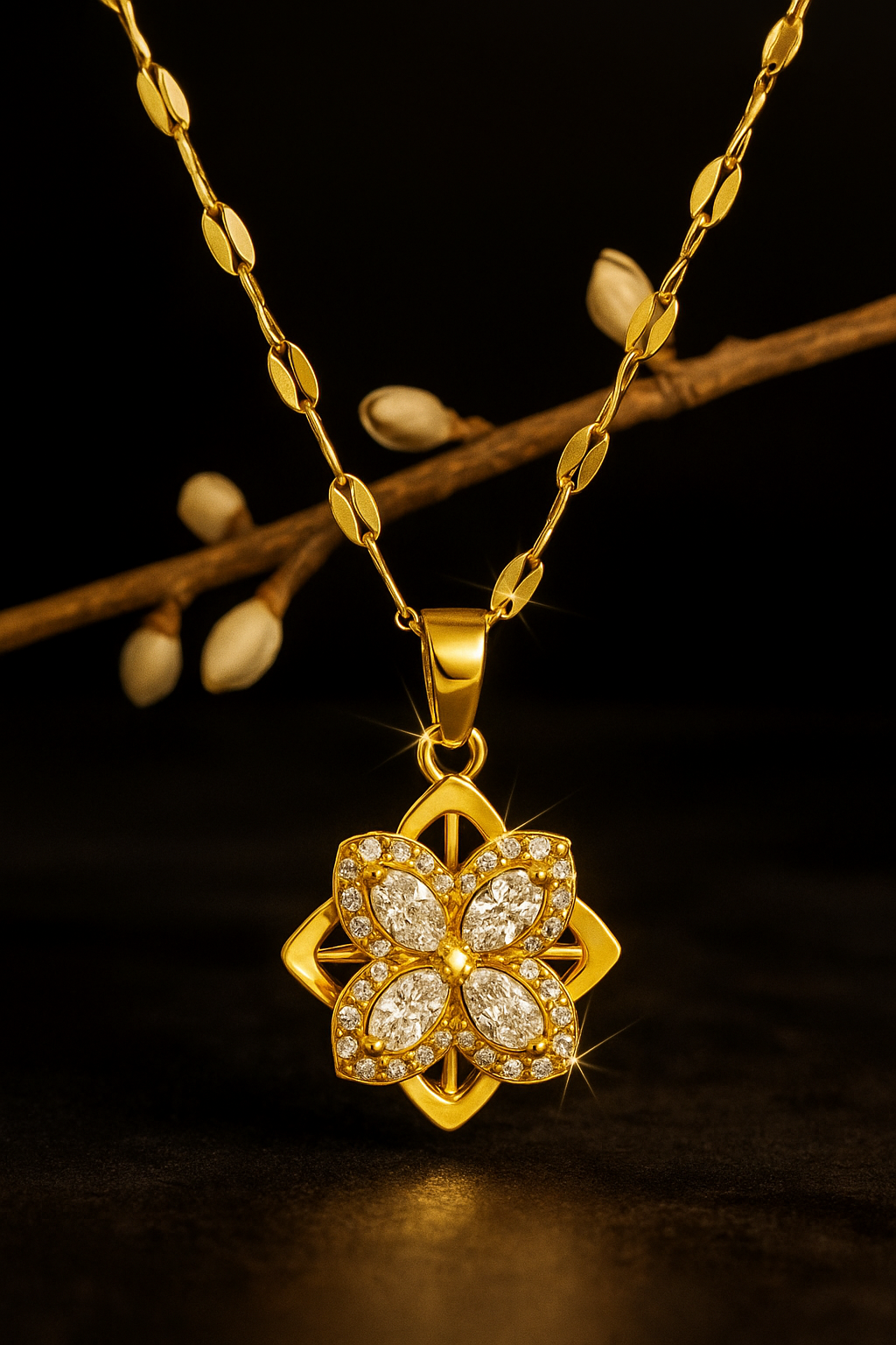 gold-tone four-leaf clover necklace with a crystal-studded pendant