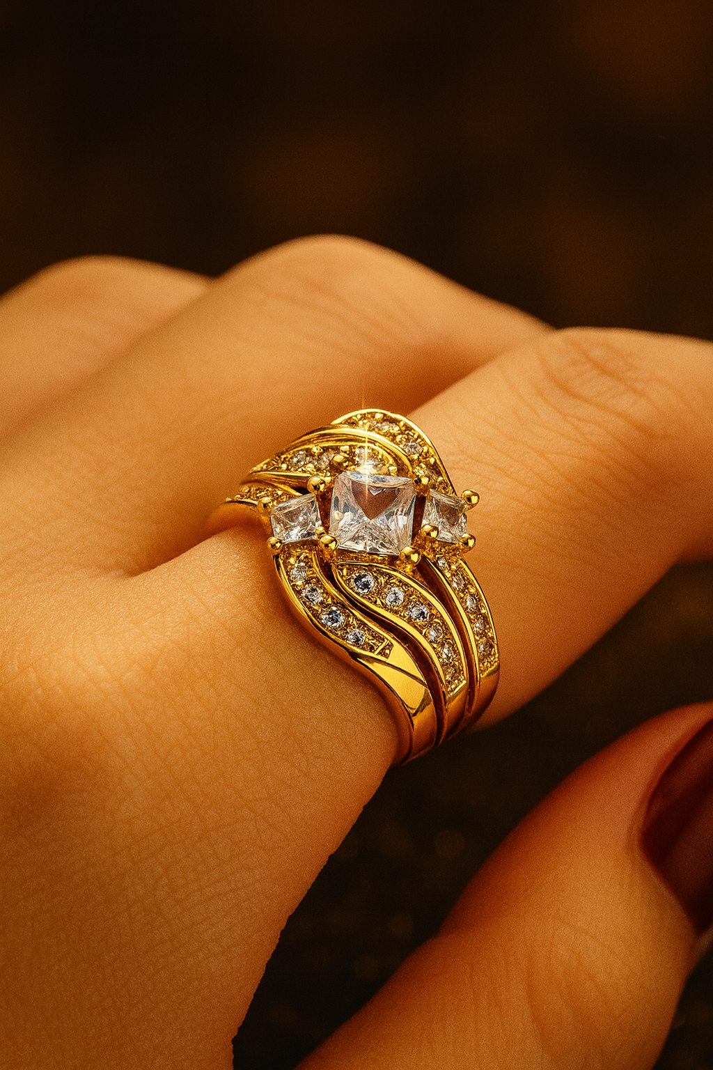 Royal Wave 3-Piece Crystal Ring Set