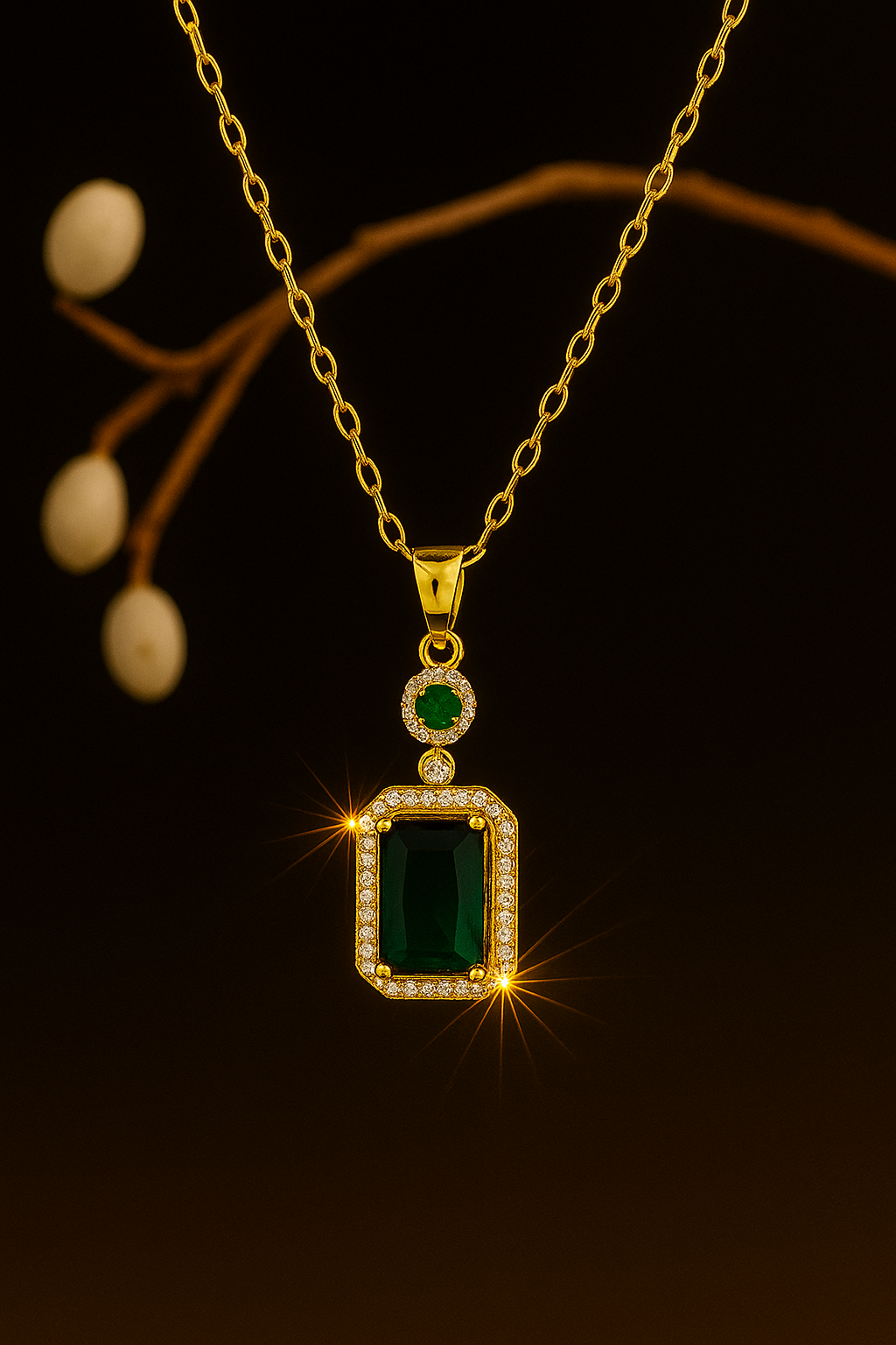 Emerald Radiance Drop Pendant Necklace