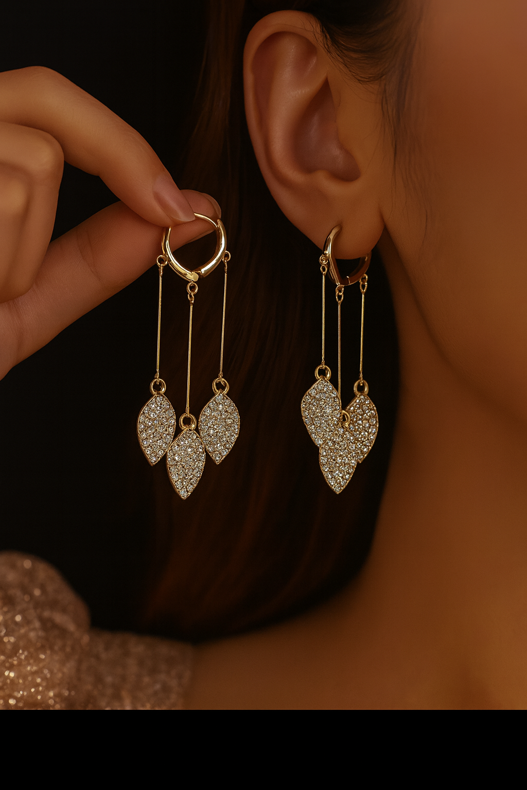 Crystal Cascade Triple-Drop Earrings