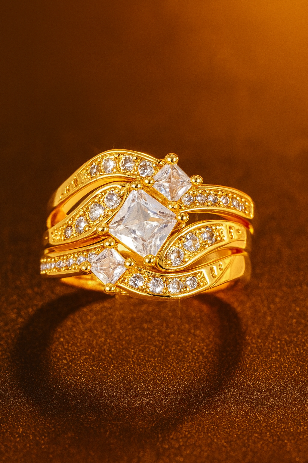 Royal Wave 3-Piece Crystal Ring Set