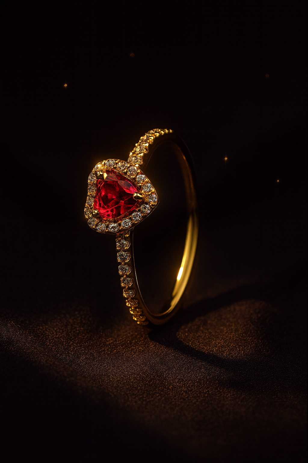 14K Gold-Plated Red Crystal Heart Romance Ring