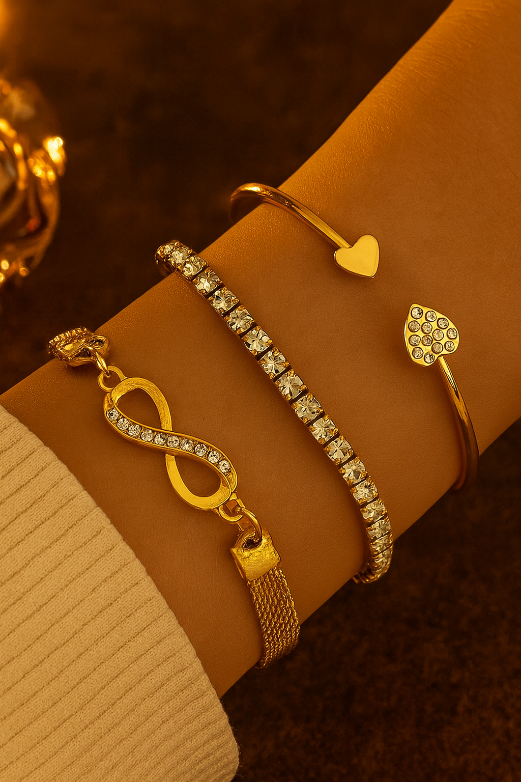 Golden Infinity 3-Piece Luxury Bracelet Set
