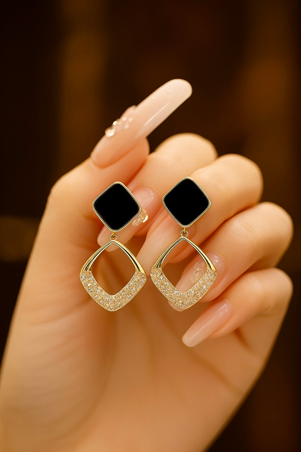 Midnight Luxe Geometric Drop Earrings