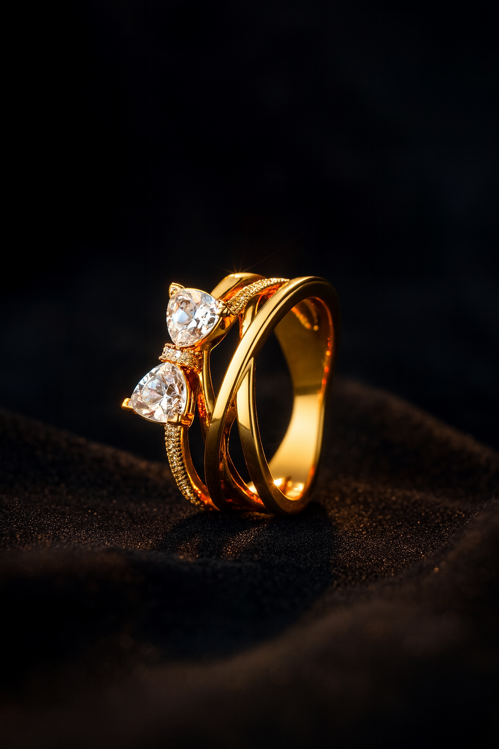 14k gold-plated Sparkling Bow & Crossover Band Ring