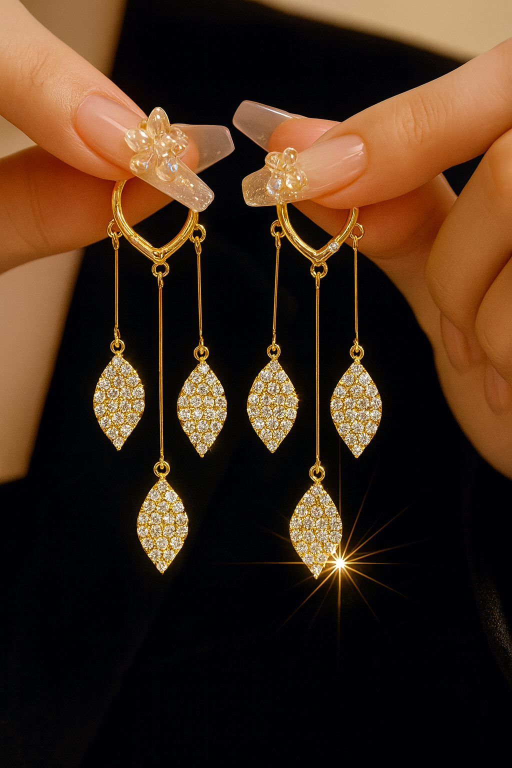 Crystal Cascade Triple-Drop Earrings