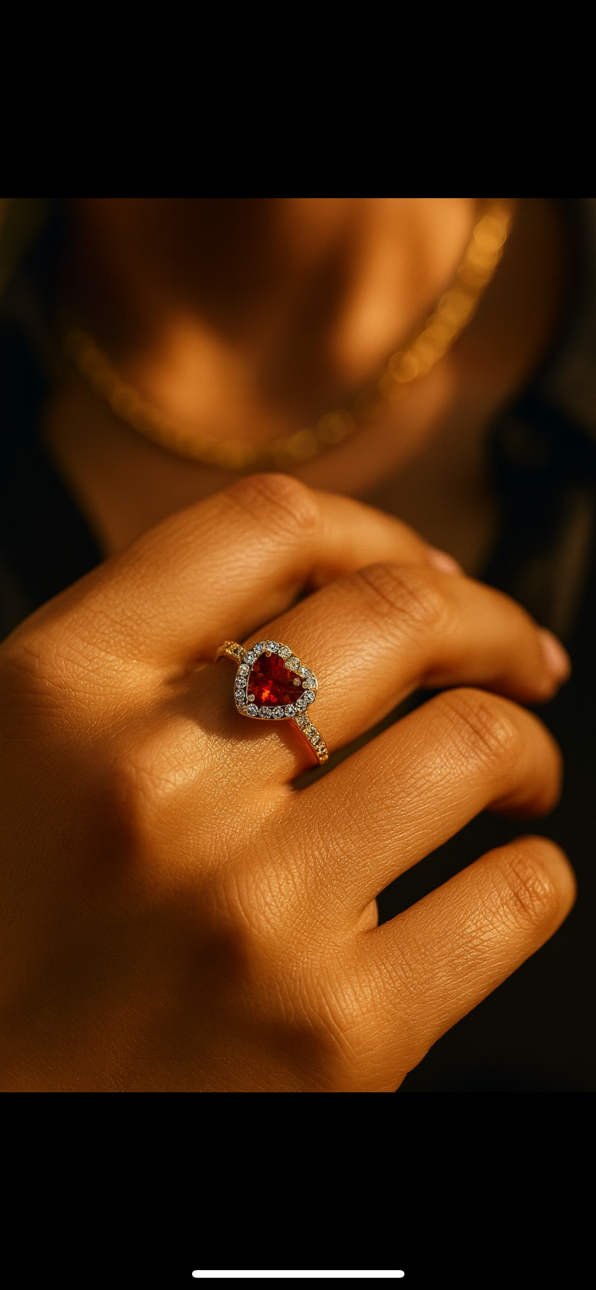 14K Gold-Plated Red Crystal Heart Romance Ring