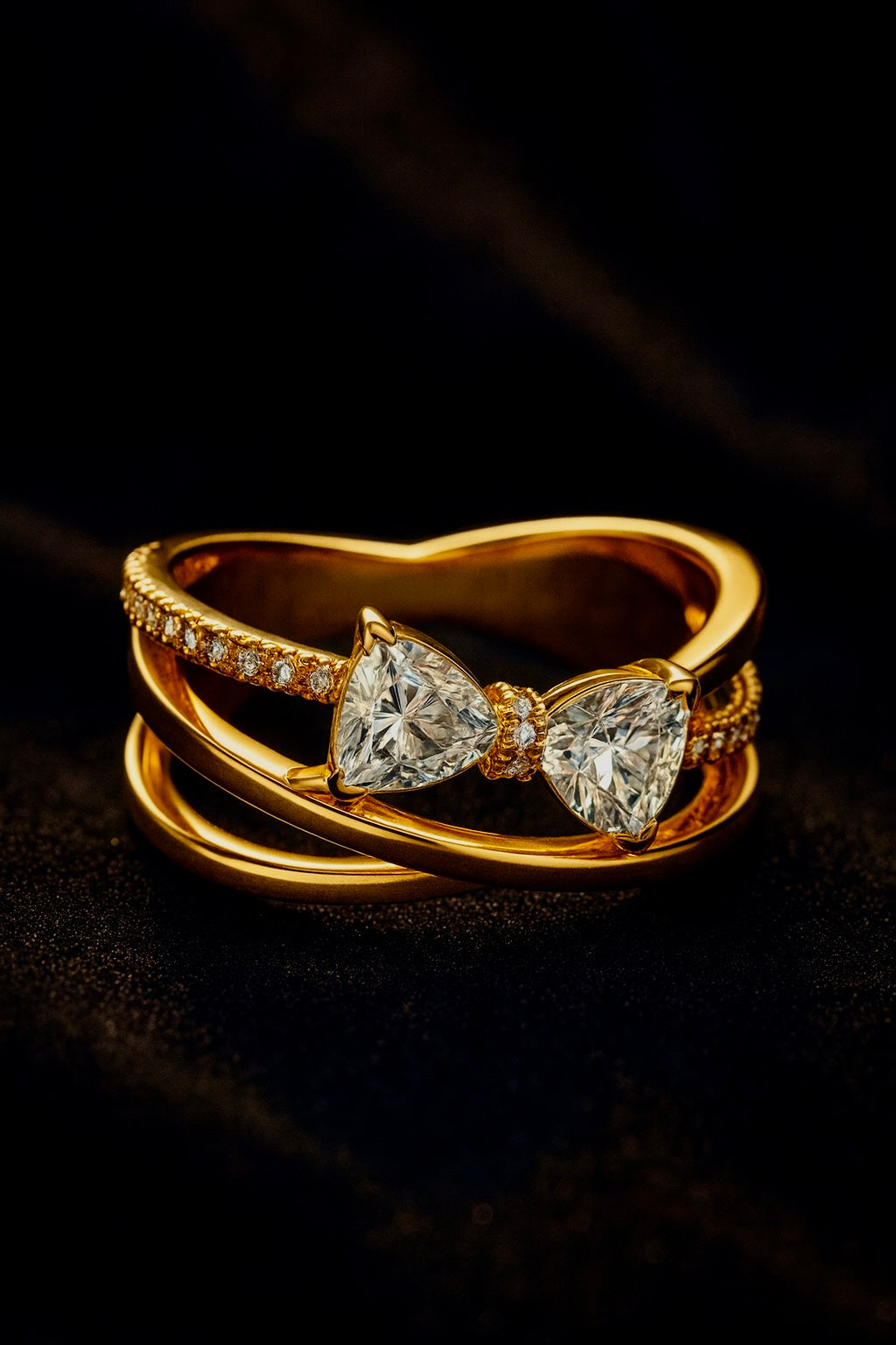 14k gold-plated Sparkling Bow & Crossover Band Ring