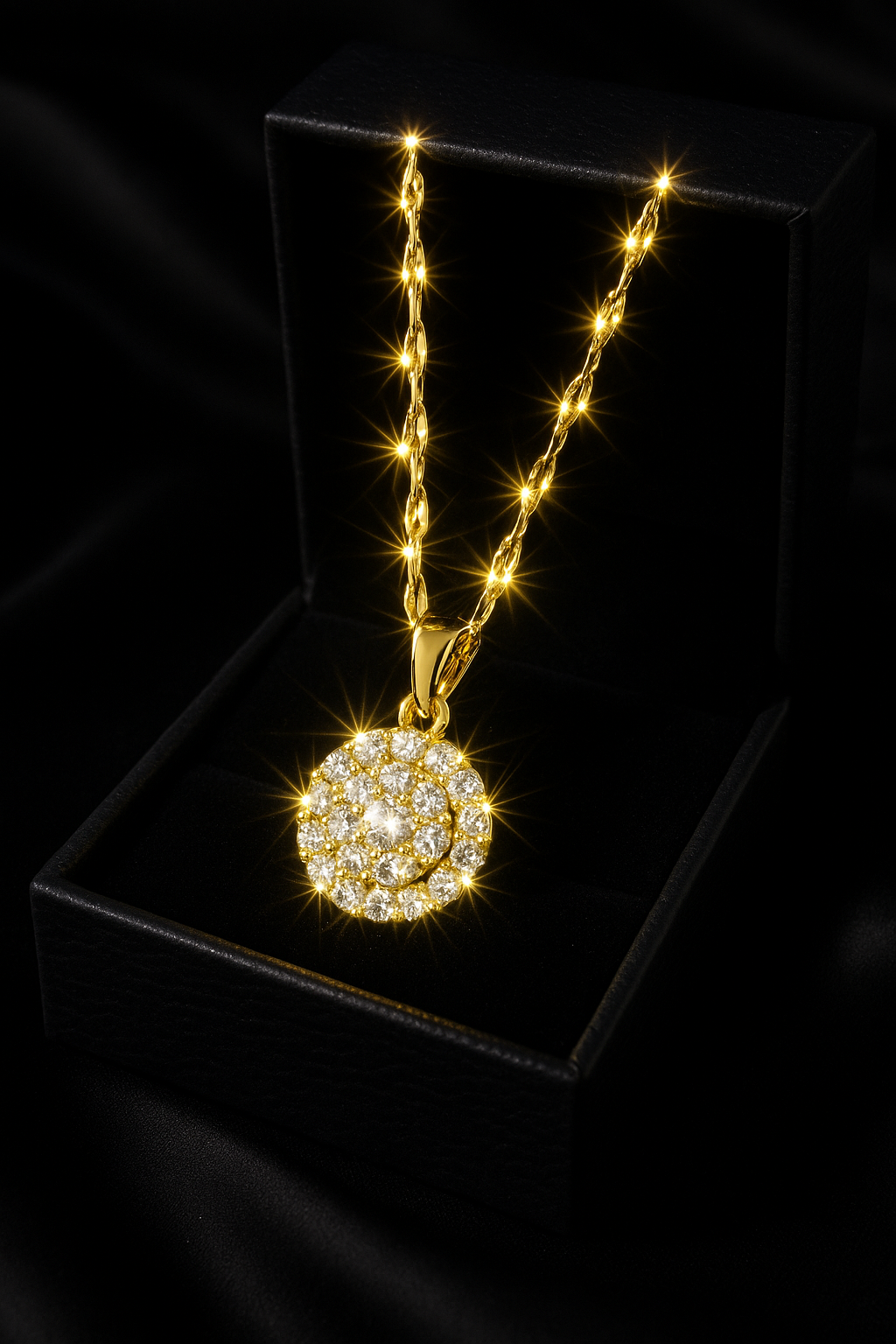 Golden Radiance Round Pendant Necklace