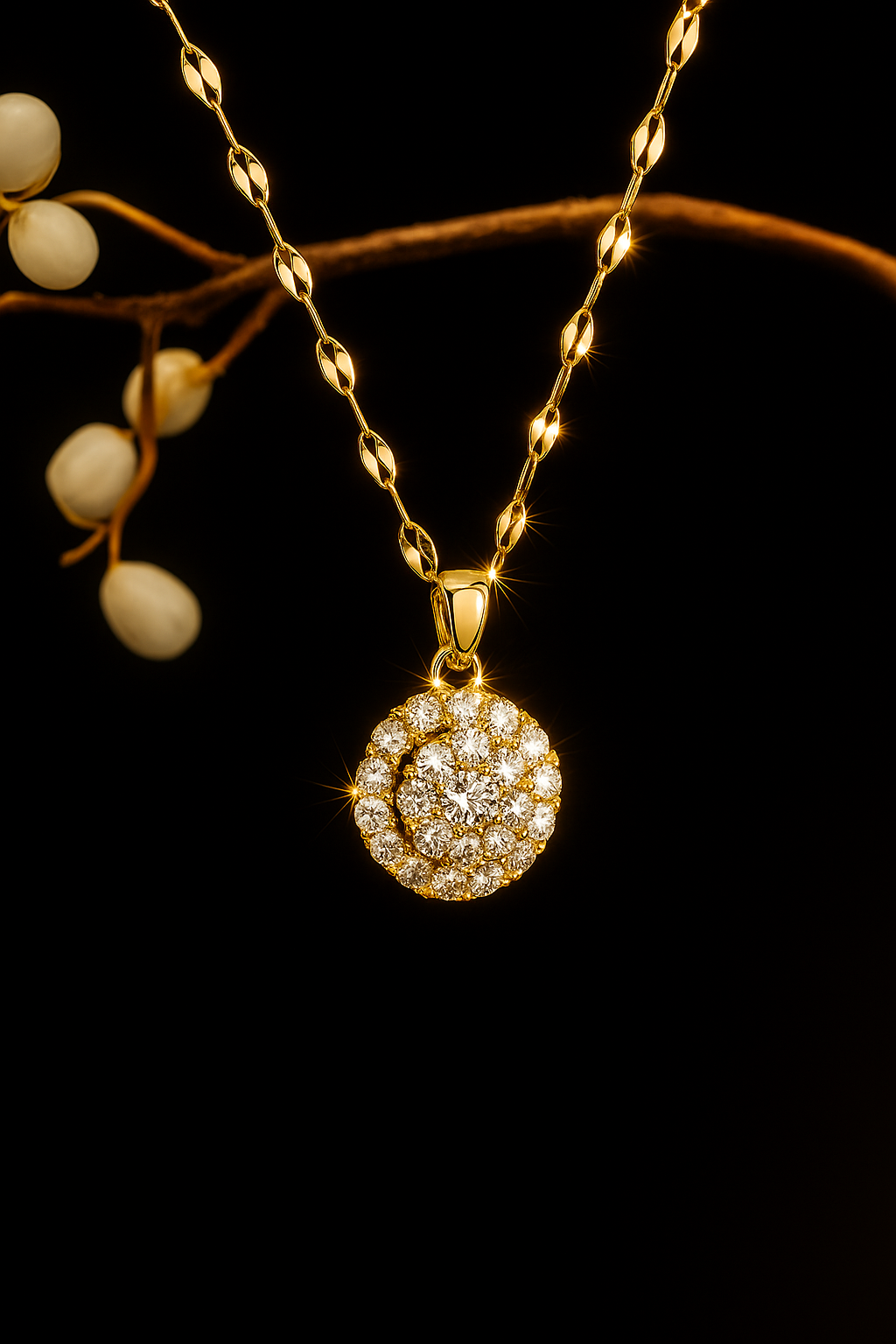 Golden Radiance Round Pendant Necklace