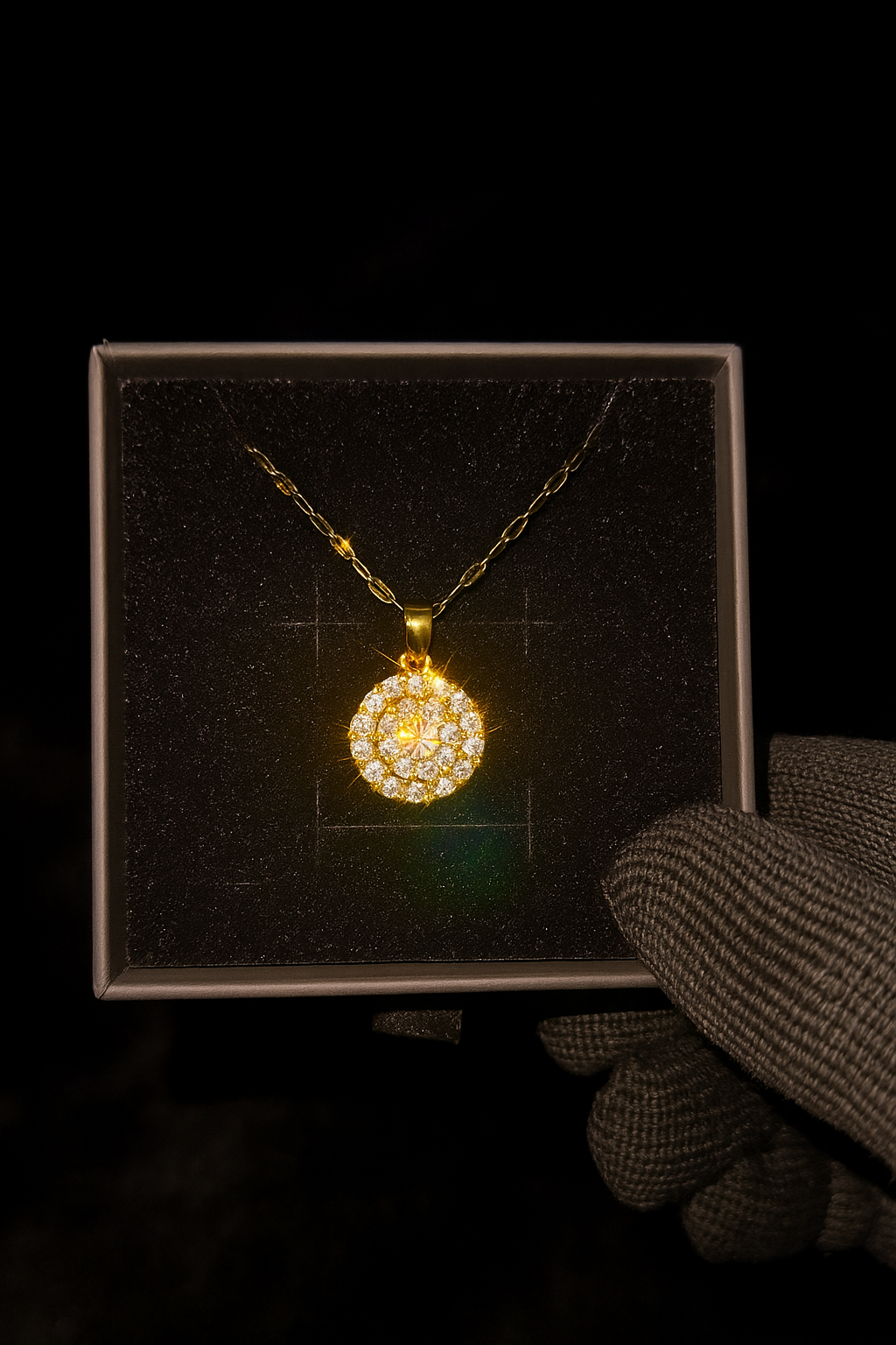 Golden Radiance Round Pendant Necklace