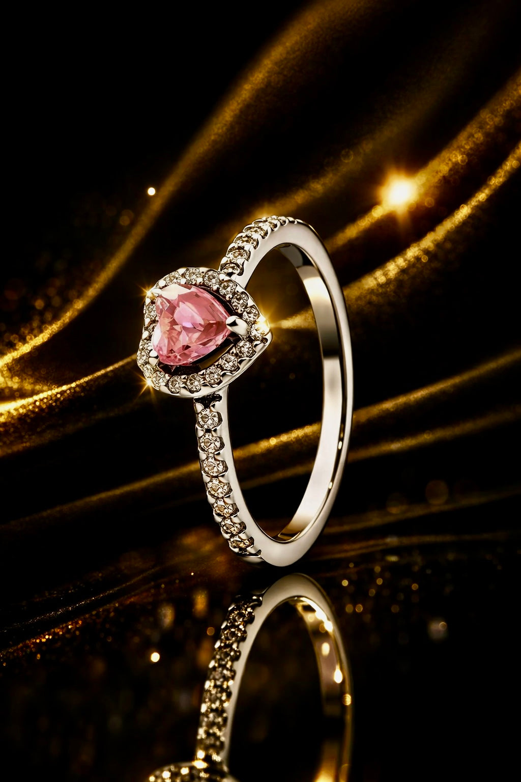 Heart-Cut Gemstone Halo Ring 925 Sterling Silver