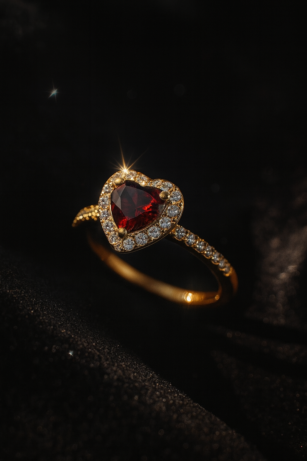 14K Gold-Plated Red Crystal Heart Romance Ring