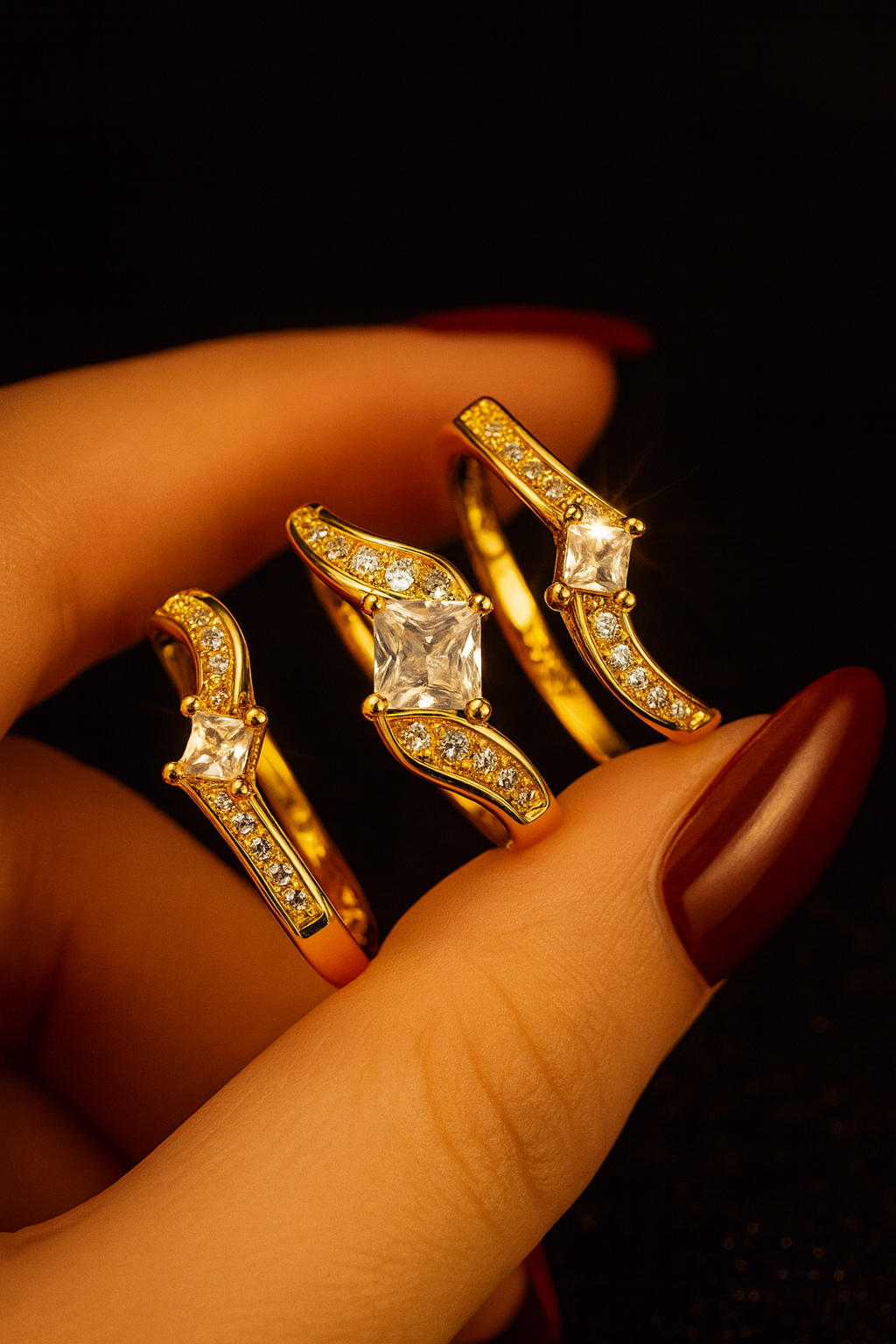 Royal Wave 3-Piece Crystal Ring Set