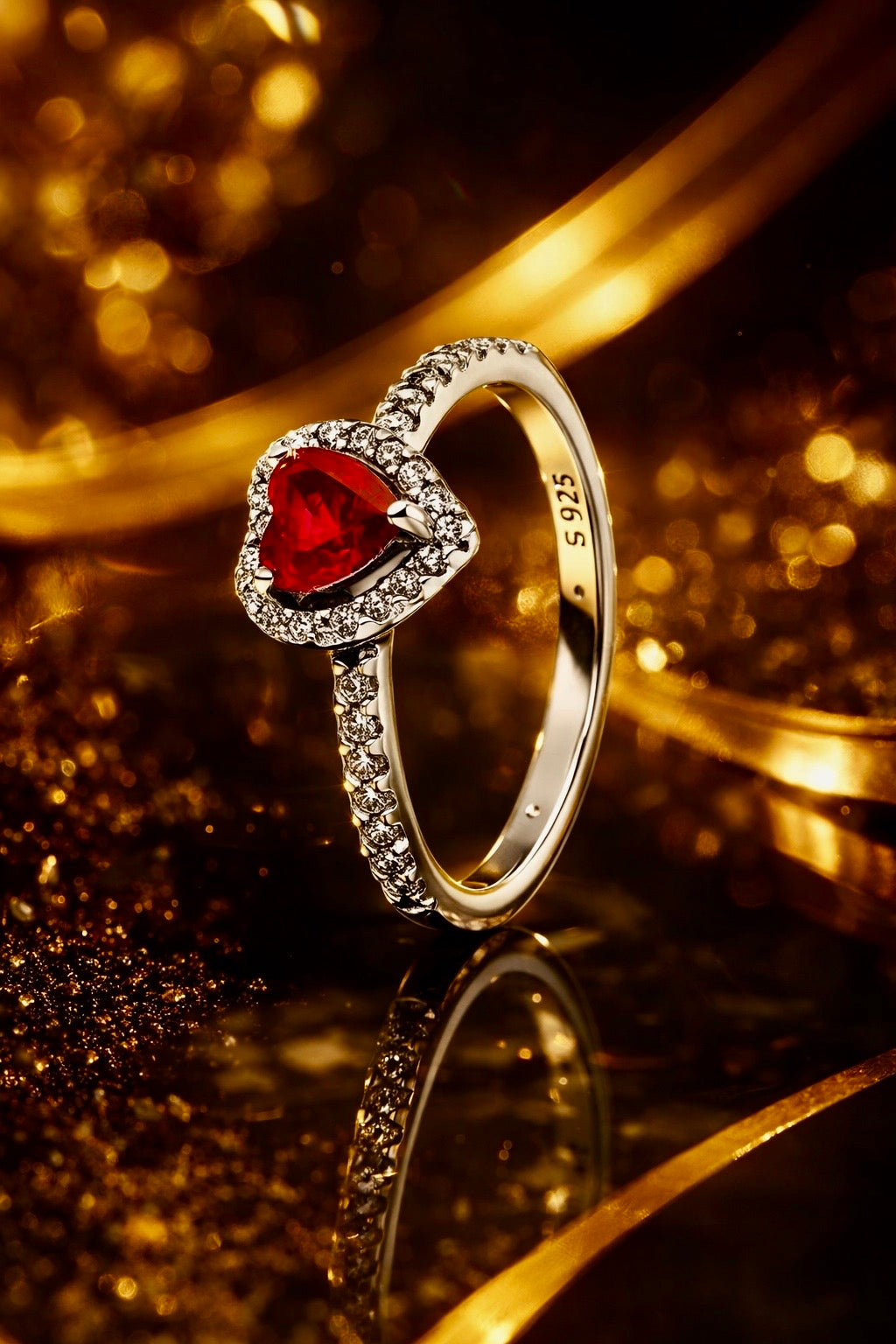 Heart-Cut Gemstone Halo Ring 925 Sterling Silver