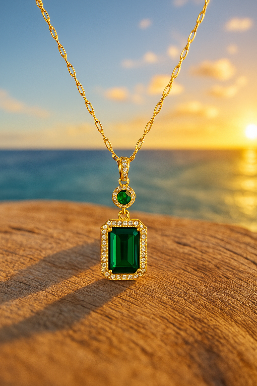 Emerald Radiance Drop Pendant Necklace