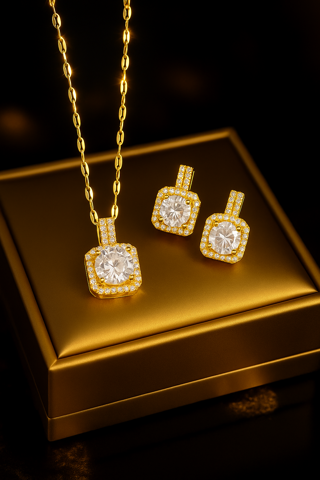 Golden Halo Crystal Set (Necklace + Earrings)